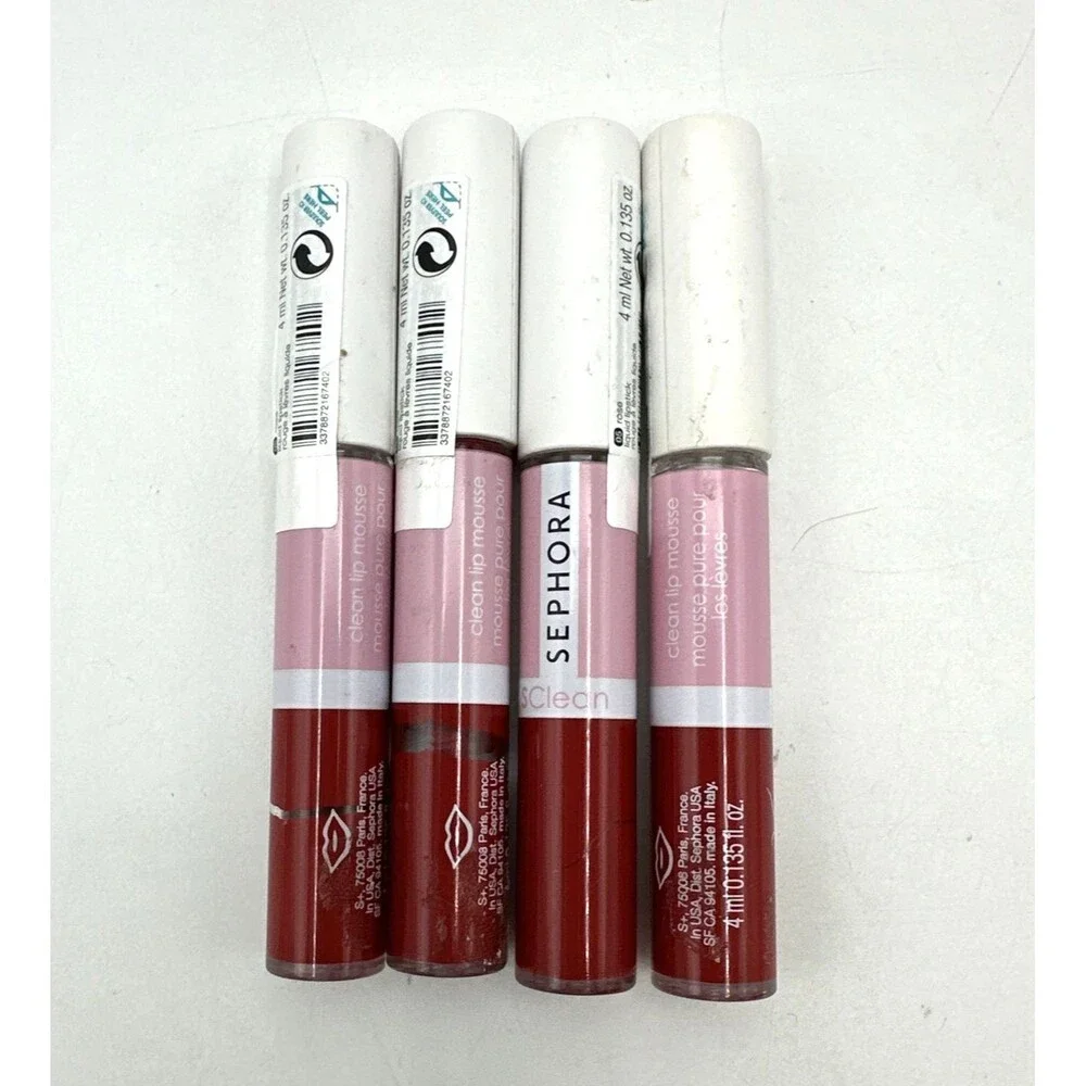 Lot of 4 SClean Sephora Liquid Lipstick 05 Rose (Red) Clean Lip Mousse Rouge